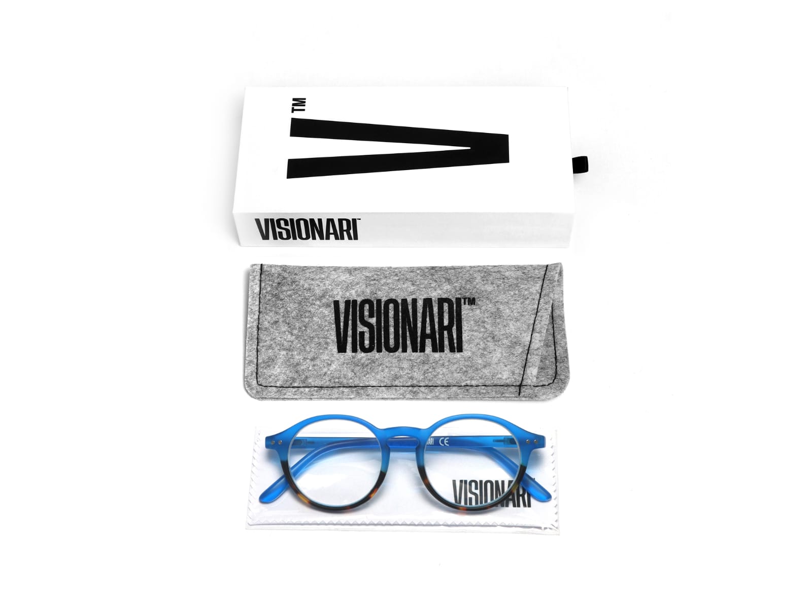 Visionari Light Redondo — Azul cristal fosco com marrom tartaruga — Leitura