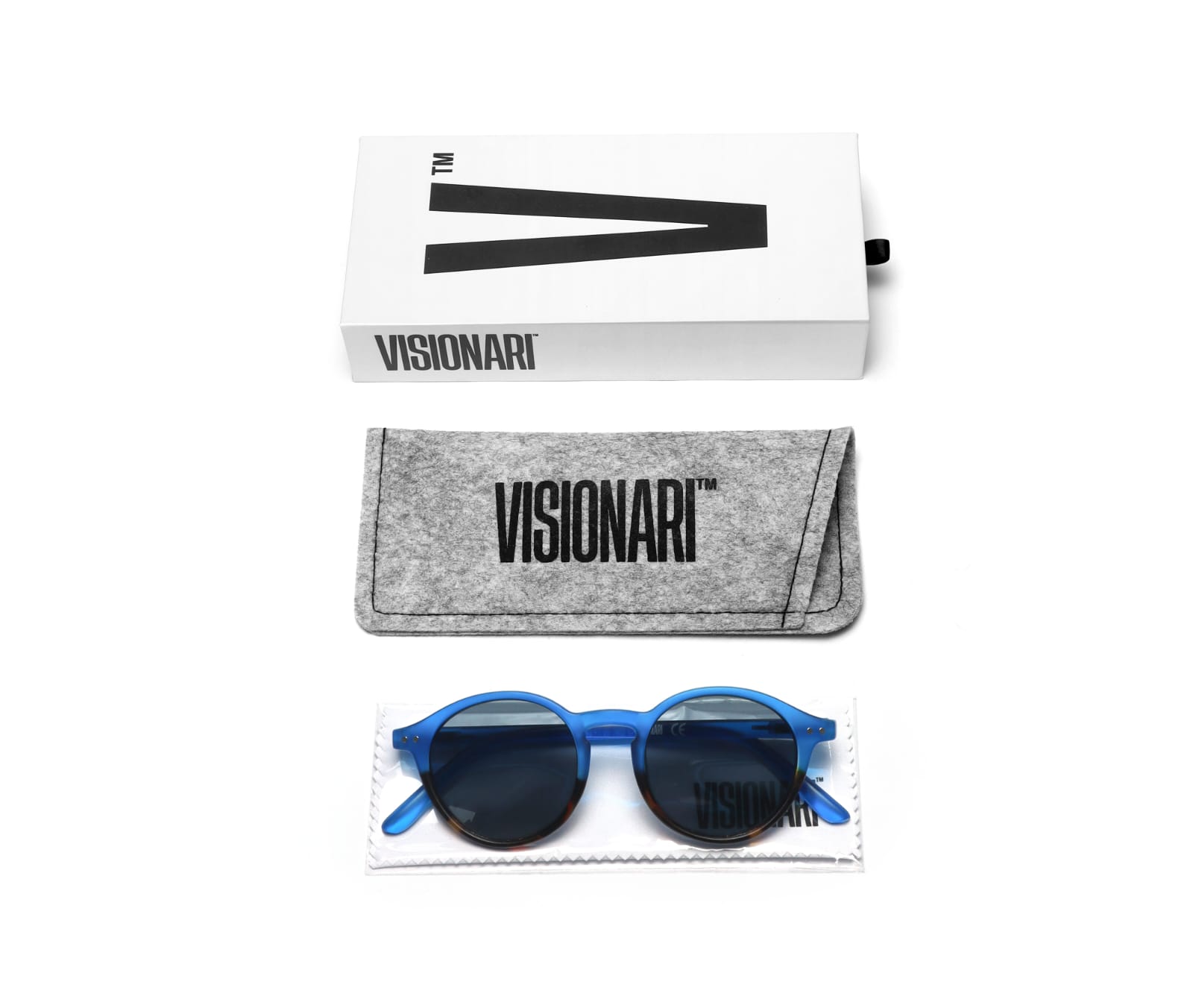 Visionari Light Redondo — Azul cristal fosco com marrom tartaruga — Sol